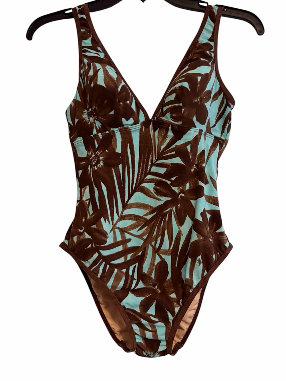 Magic suit blue and brown tropical print one piece swimsuit